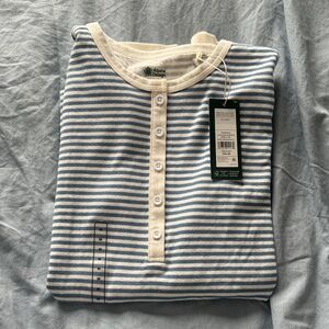 Alpine Design White and Blue Striped Button Henley